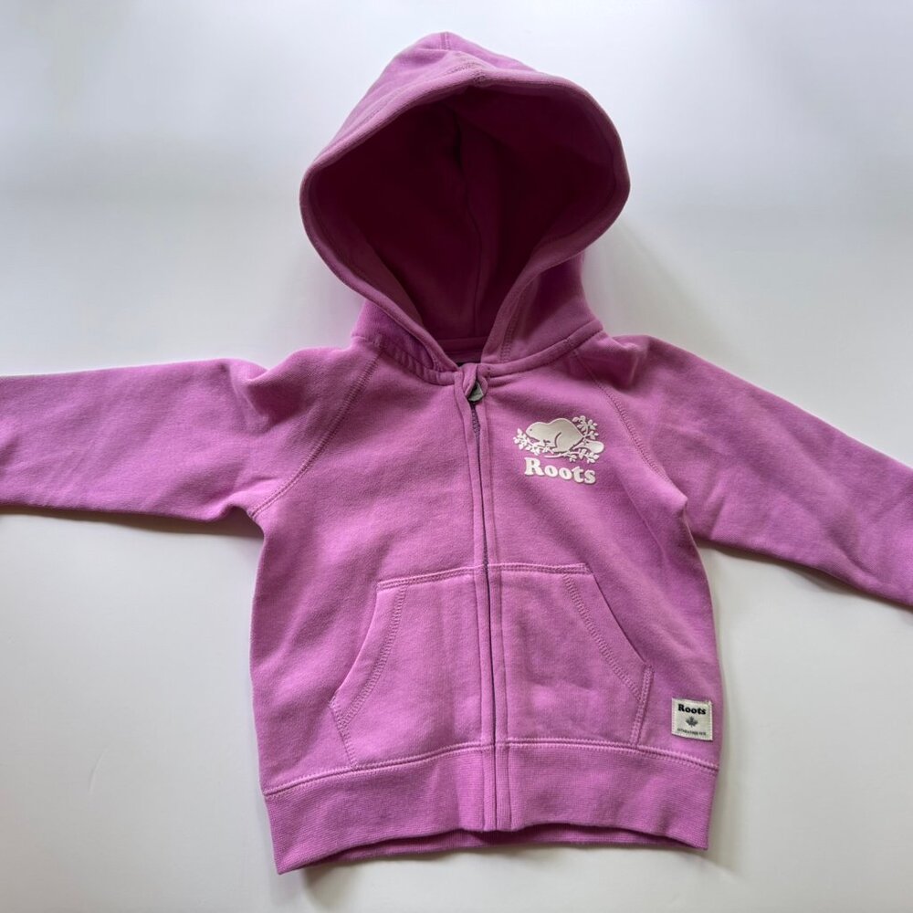 Roots violet purple baby toddler 12-18m zip up hooded sweatshirt NWT